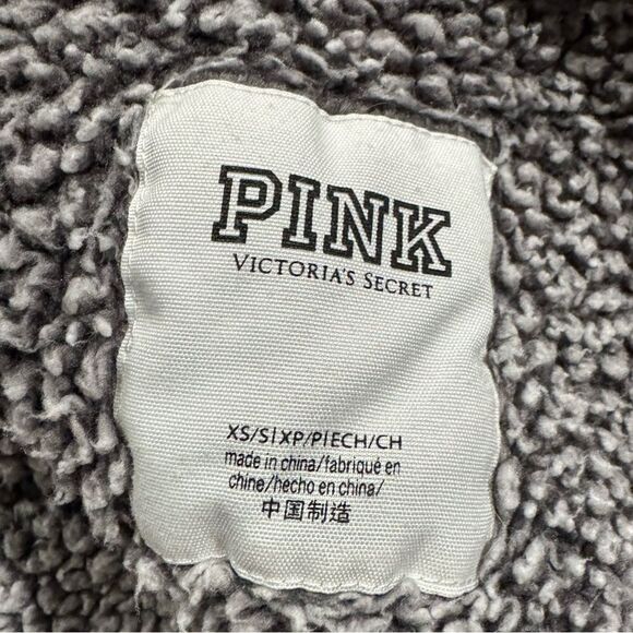 Victoria’s Secret PINK Grey Sherpa Open Front Hooded Sweater Women's XS/S - Picture 2 of 3